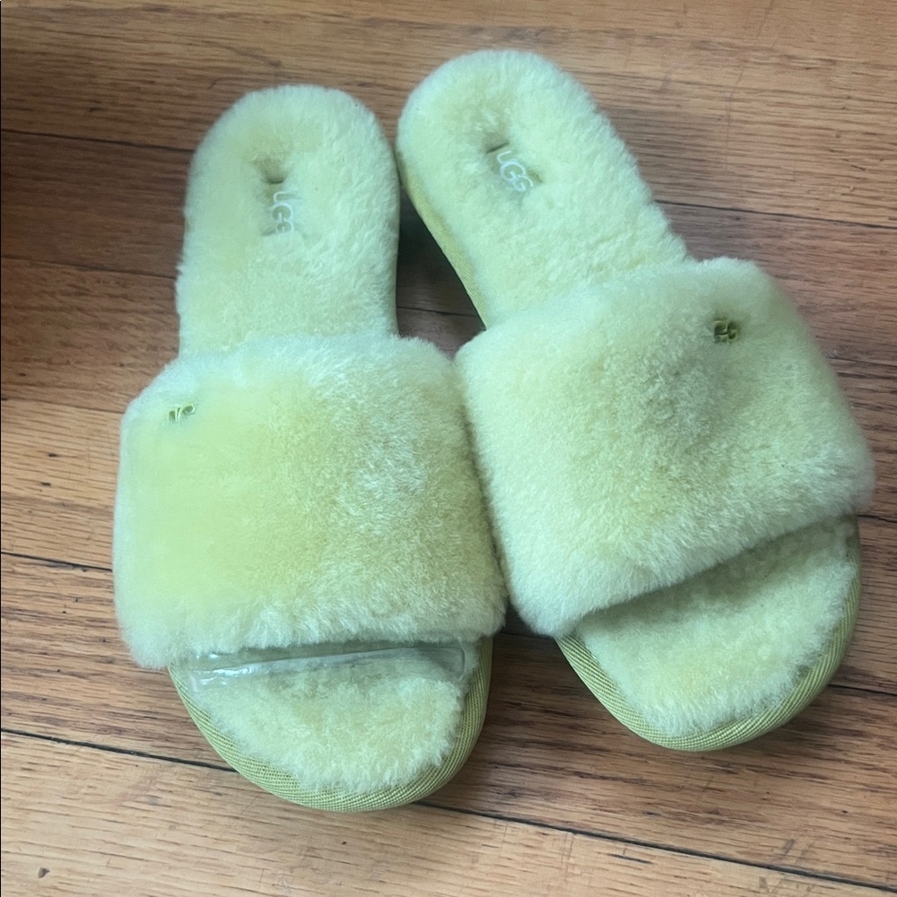 UGG Soft Yellow Fluffy Slides